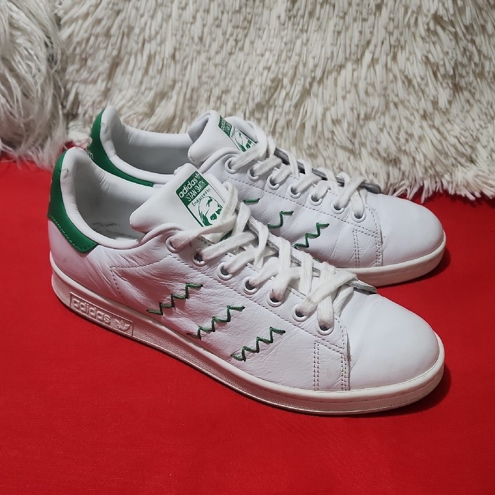 adidas White Leather Sneakers with Green Trim